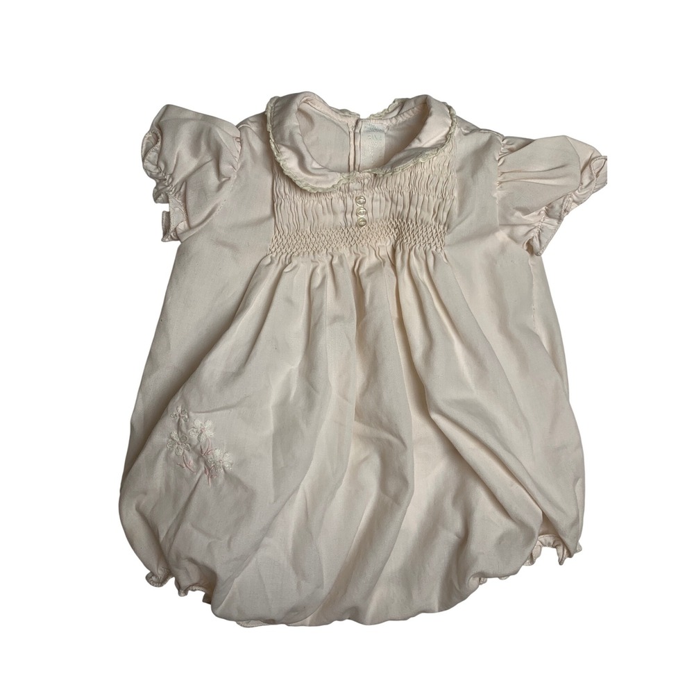 Feltman Brothers Vintage Baby Girl Pink Smocked Floral Bubble Romper 6-9 Months